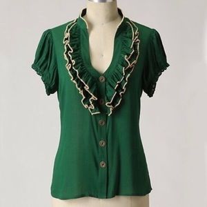 ANTHROPOLOGIE Odille Dewpoint Blouse Size Green 14